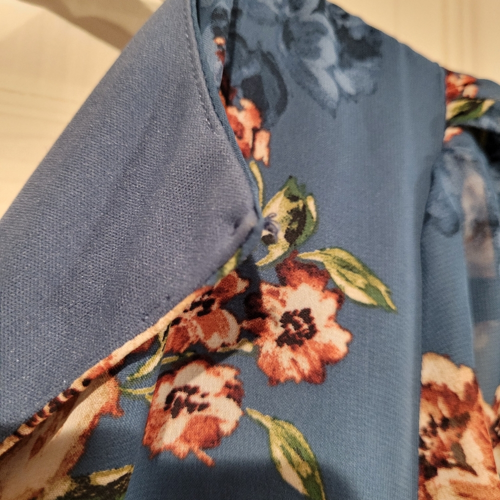 Speechless Juniors Blue Floral Tiered Skater Dress - NEEDS REPAIR Small - Picture 6 of 7